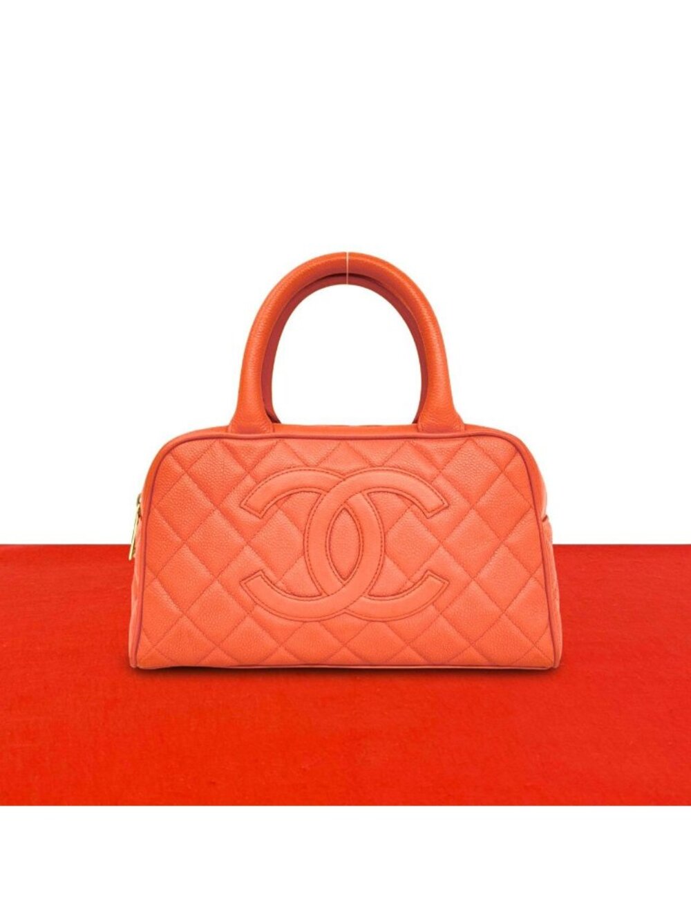 Chanel Quilted CC Logo Caviar Leather Mini Boston Bag Pink